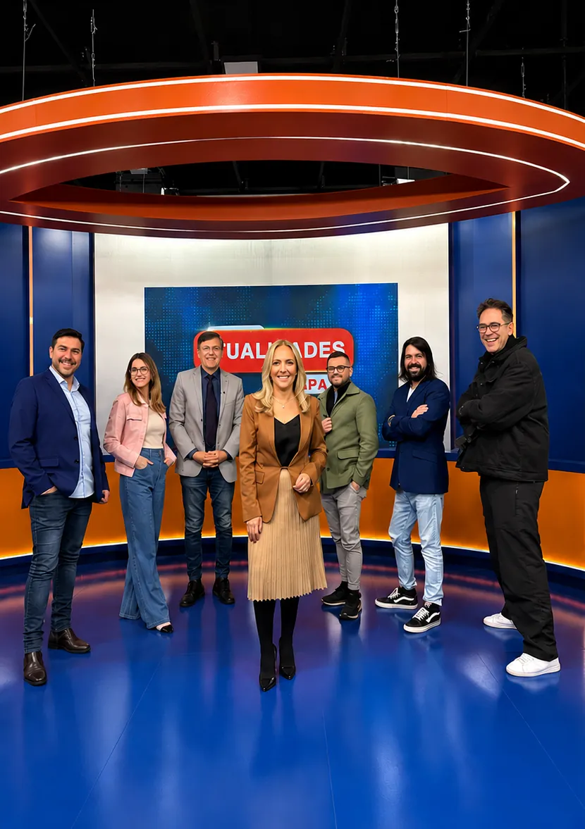 Equipe do programa Atualidades Pampa reunida no estúdio da TV Pampa